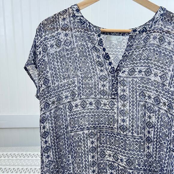 J. Jill Wearever Blouse Tunic Tribal Geometric Print High Low Hem XS Women's - Picture 1 of 10